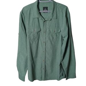 Prana‎ Ascension Button Down Athleisure Shirt Dark Olive Size XL Regular